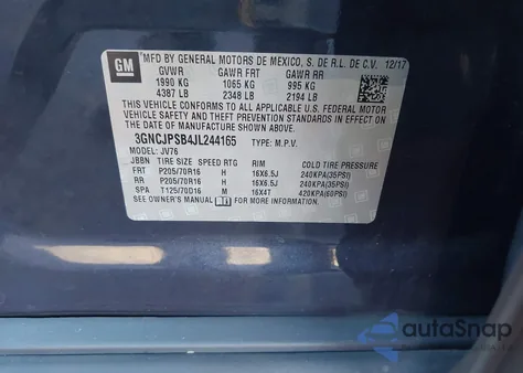 2018 Chevrolet Trax Lt from USA, damaged, VIN 3GNCJPSB4JL244165